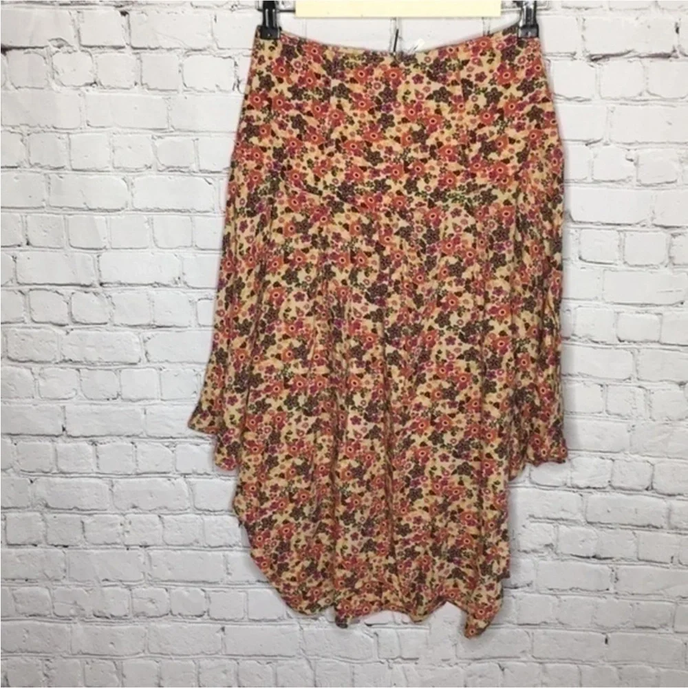 FREE PEOPLE flounce floral asymmetrical skirt